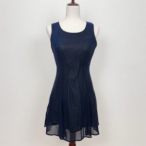 Vtg Be Smart Dress Womens 9/10 Black Blue Shimmer‎ Skater Mesh Fairy Grunge Goth